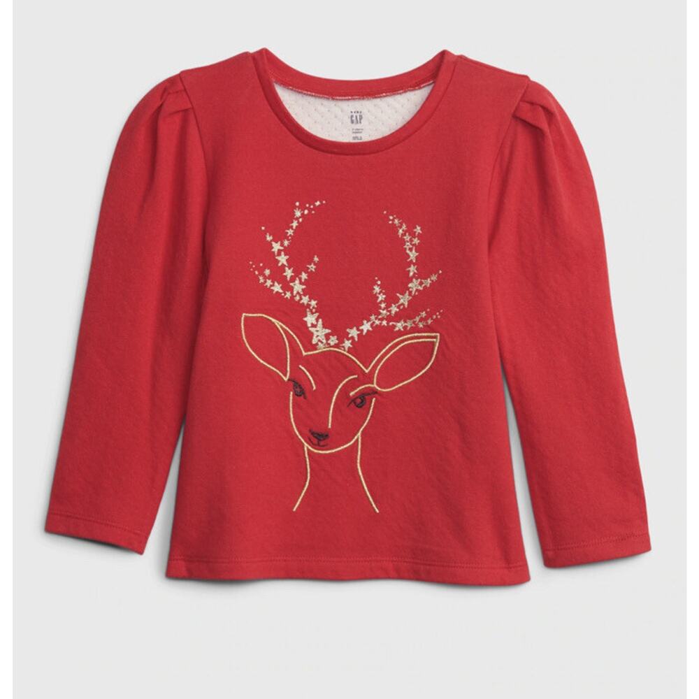 GAP toddler girl sz. 4 T puffy sleeves red sweatshirt deer print